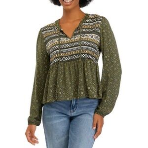 True Craft Floral Printed Peasant Long Sleeve Top